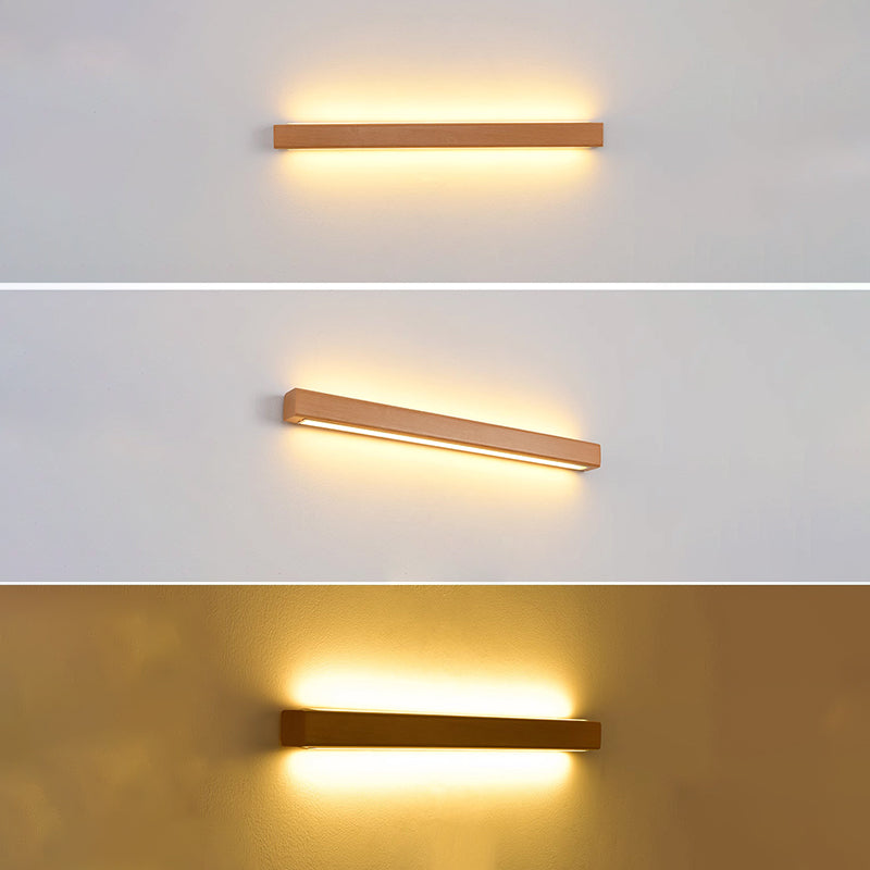 Minimalist Japanese Solid Wood LED Wall Sconce for Living Room Decor