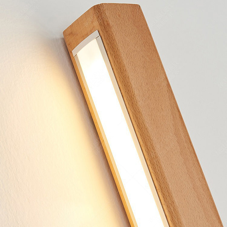 Minimalist Japanese Solid Wood LED Wall Sconce for Living Room Decor