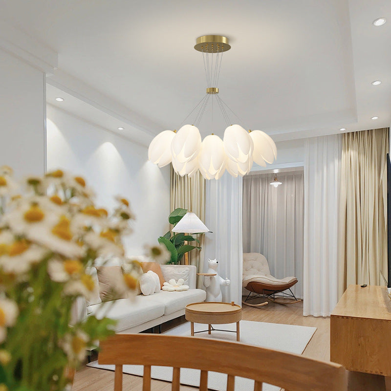 Modern White Tulip Iron Chandelier Light Fixture for Living Room