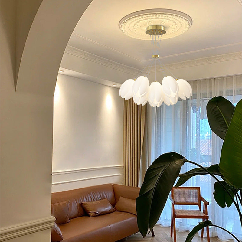 Modern White Tulip Iron Chandelier Light Fixture for Living Room