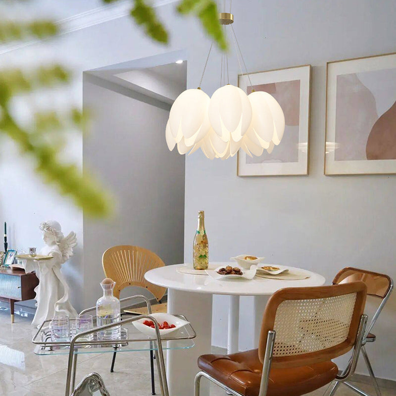 Modern White Tulip Iron Chandelier Light Fixture for Living Room
