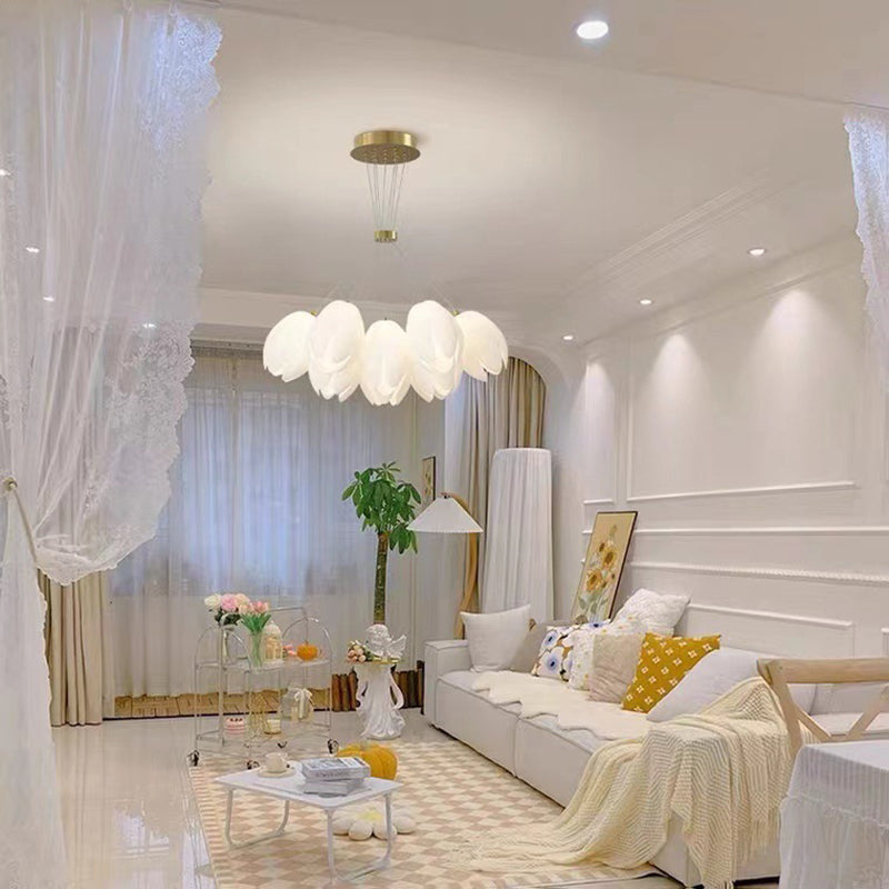 Modern White Tulip Iron Chandelier Light Fixture for Living Room