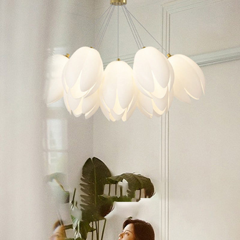 Modern White Tulip Iron Chandelier Light Fixture for Living Room