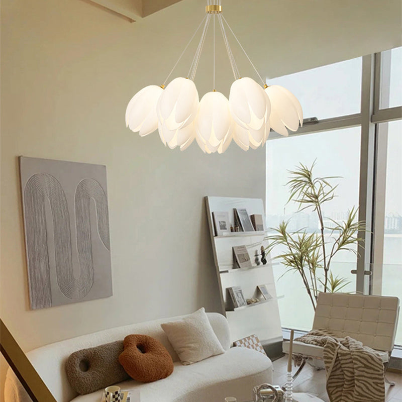 Modern White Tulip Iron Chandelier Light Fixture for Living Room