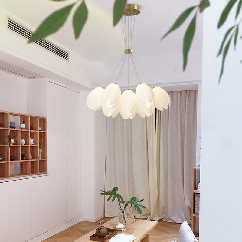 Modern White Tulip Iron Chandelier Light Fixture for Living Room