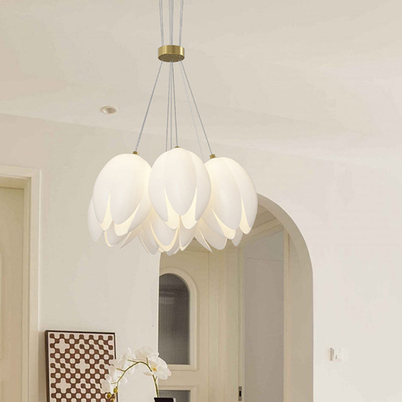 Modern White Tulip Iron Chandelier Light Fixture for Living Room
