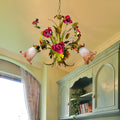Elegant French Rose Chandelier with Iron Frame & Glass Shade for Living Room