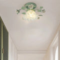 Vintage French Bellflower Iron Ceramic Glass Shade Semi-Flush Light for Living Room