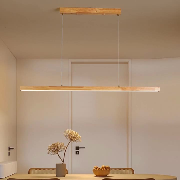 Elegant Traditional Japanese Wood & Aluminum LED Island Chandelier for Dining Room