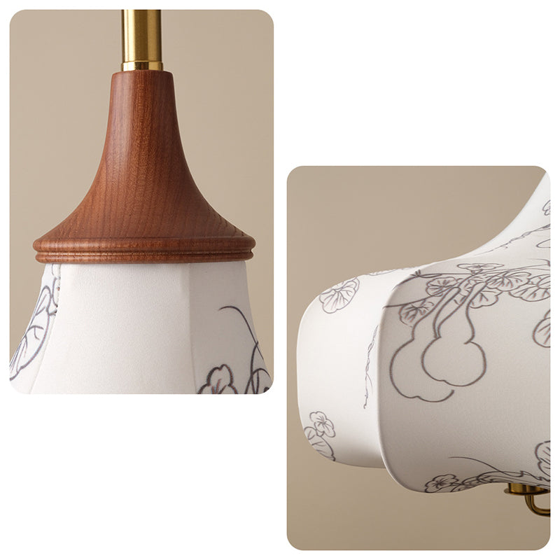 Rustic French Floral Fabric Chandelier with Wood Accents for Living Room