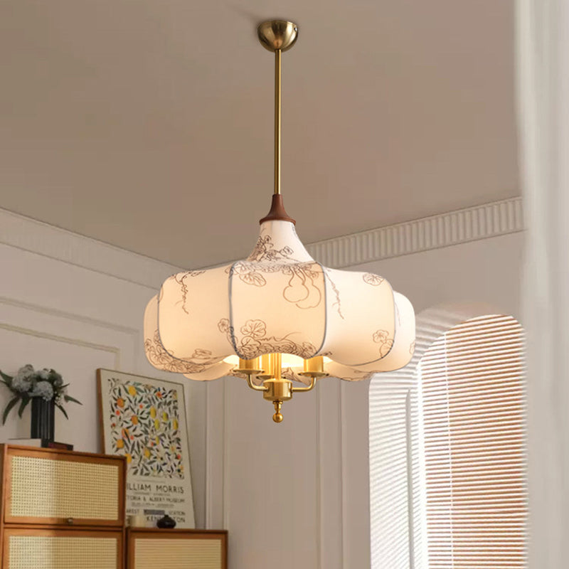 Rustic French Floral Fabric Chandelier with Wood Accents for Living Room