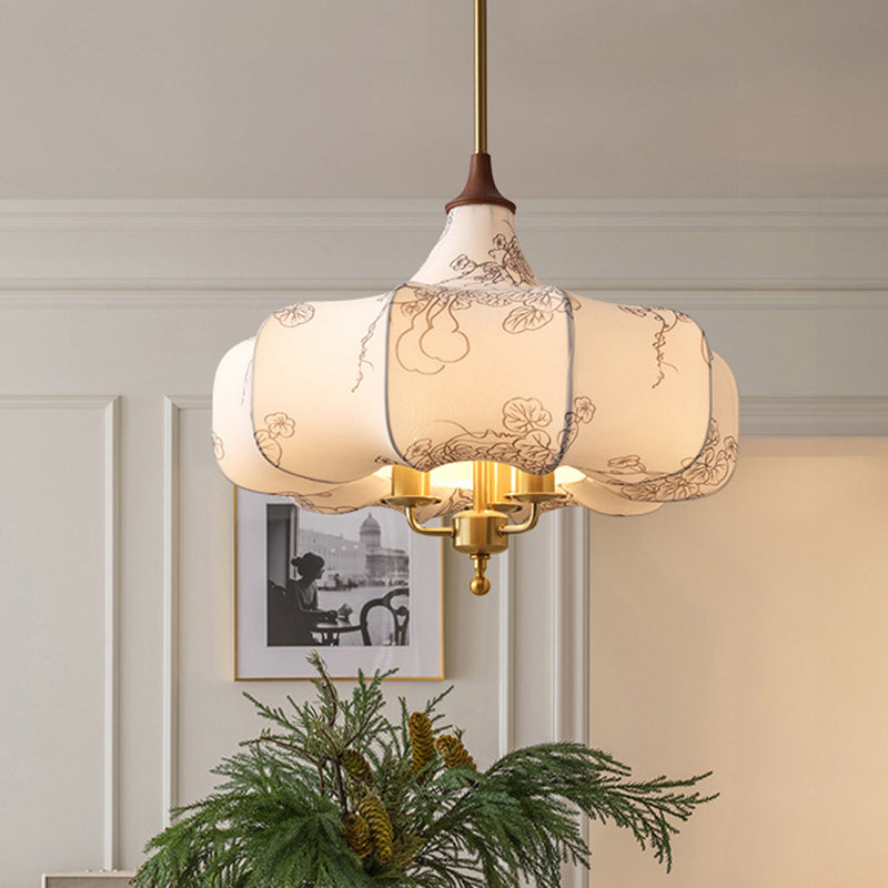 Rustic French Floral Fabric Chandelier with Wood Accents for Living Room