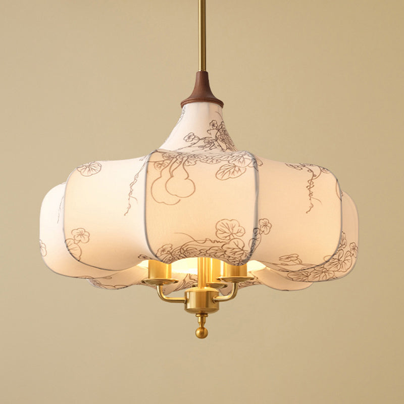 Rustic French Floral Fabric Chandelier with Wood Accents for Living Room