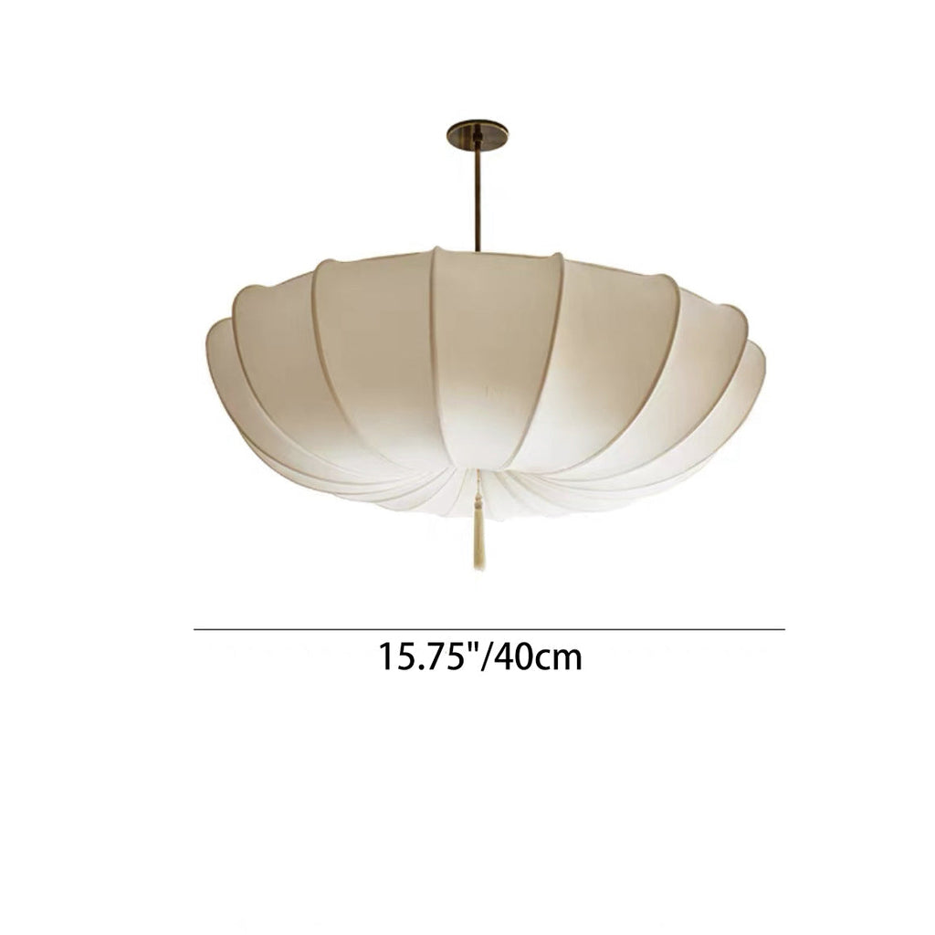 Rustic Japanese Round Iron Frame Fabric Shade Chandelier for Living Room