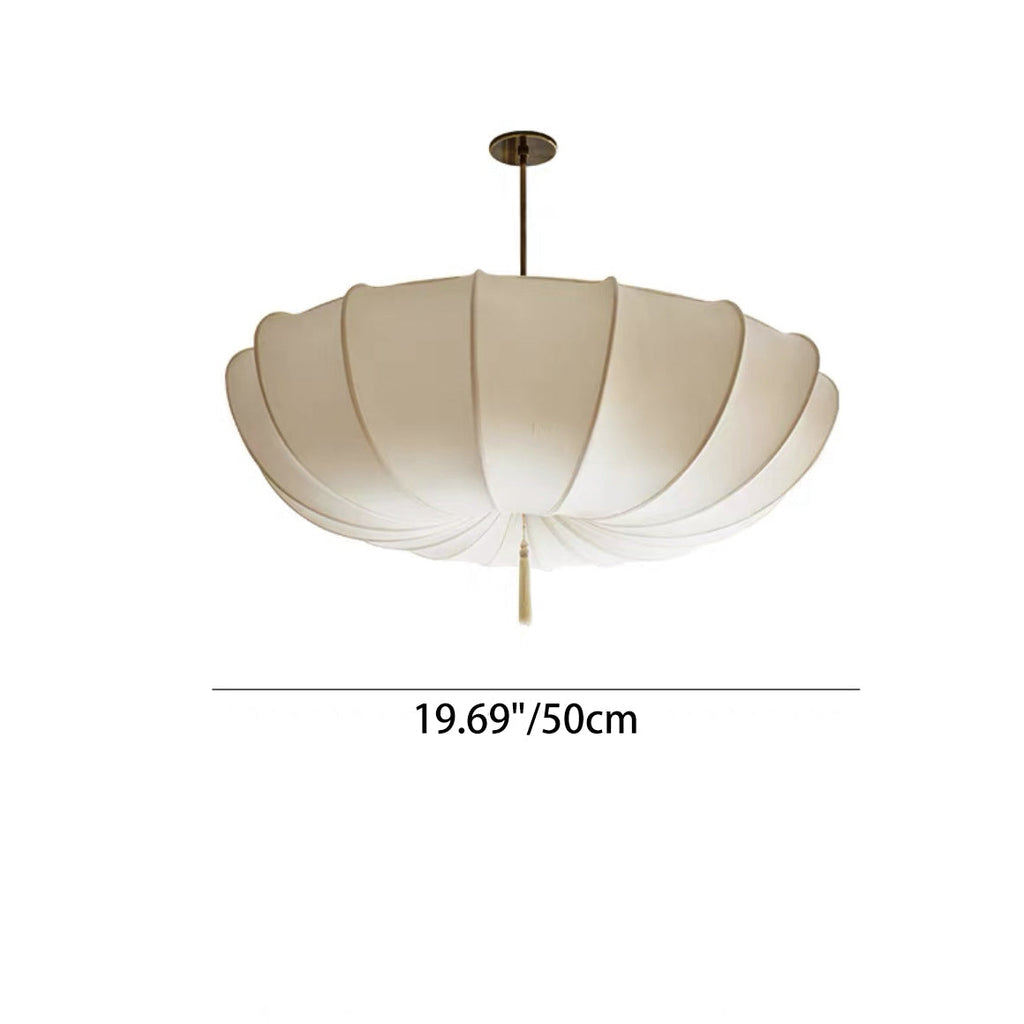 Rustic Japanese Round Iron Frame Fabric Shade Chandelier for Living Room