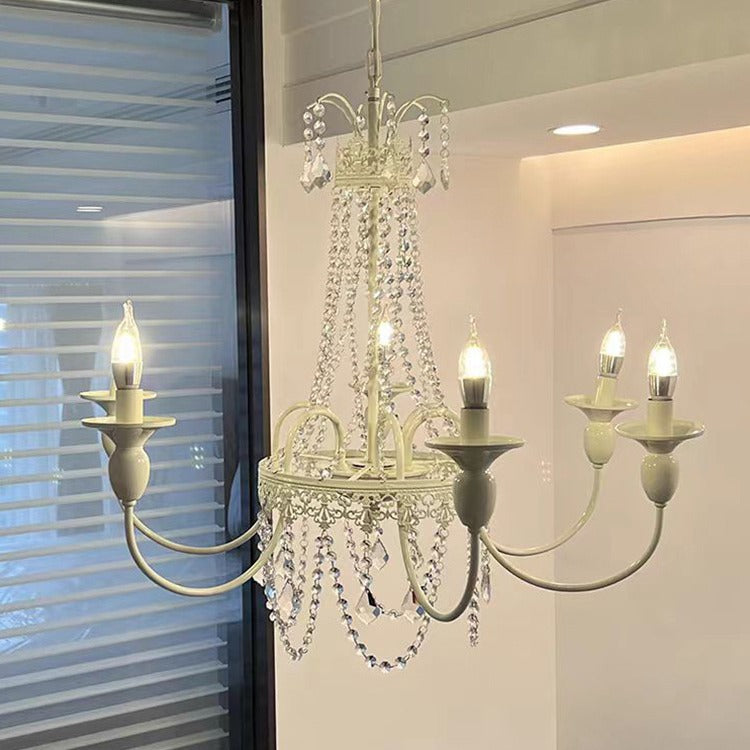 Elegant French Iron Crystal Candelabra Chandelier for Living Room 4/6/8 Lights