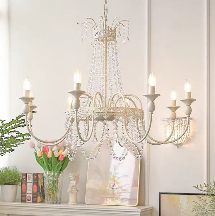 Elegant French Iron Crystal Candelabra Chandelier for Living Room 4/6/8 Lights