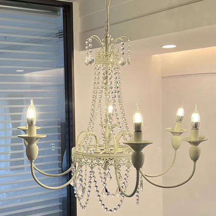 Elegant French Iron Crystal Candelabra Chandelier for Living Room 4/6/8 Lights