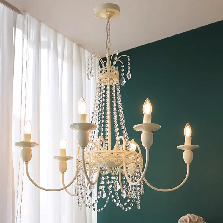 Elegant French Iron Crystal Candelabra Chandelier for Living Room 4/6/8 Lights