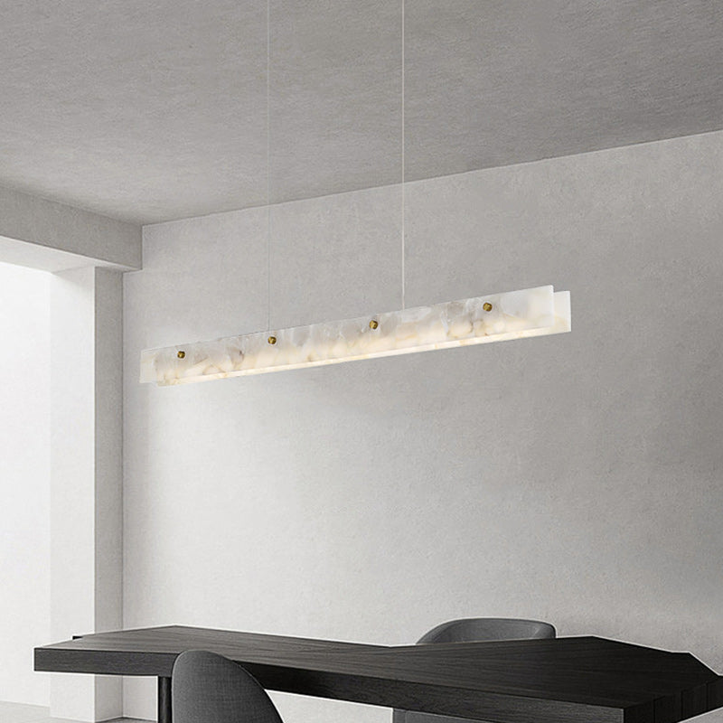 Modern Black Iron Stone LED Rectangle Chandelier for Dining Room