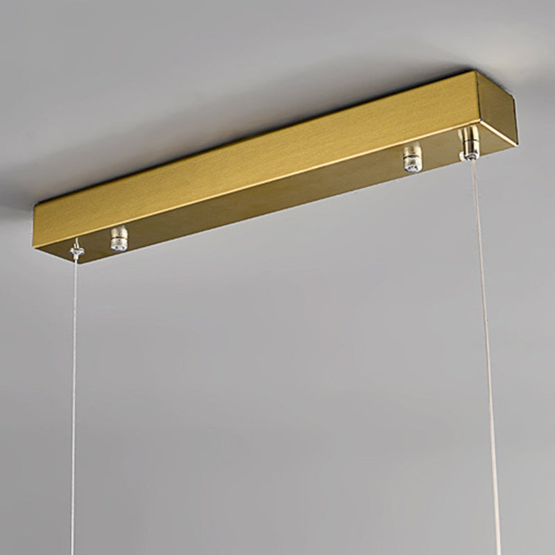 Modern Black Iron Stone LED Rectangle Chandelier for Dining Room