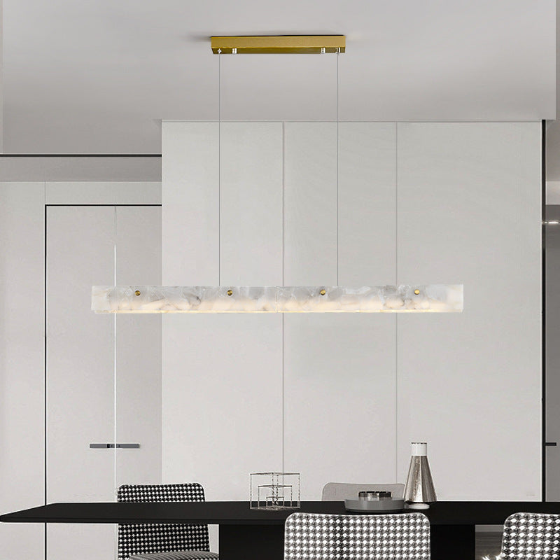 Modern Black Iron Stone LED Rectangle Chandelier for Dining Room