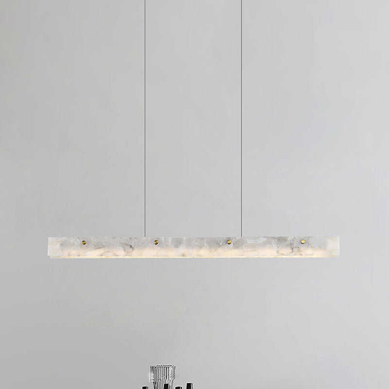 Modern Black Iron Stone LED Rectangle Chandelier for Dining Room