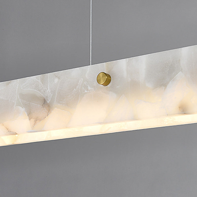 Modern Black Iron Stone LED Rectangle Chandelier for Dining Room