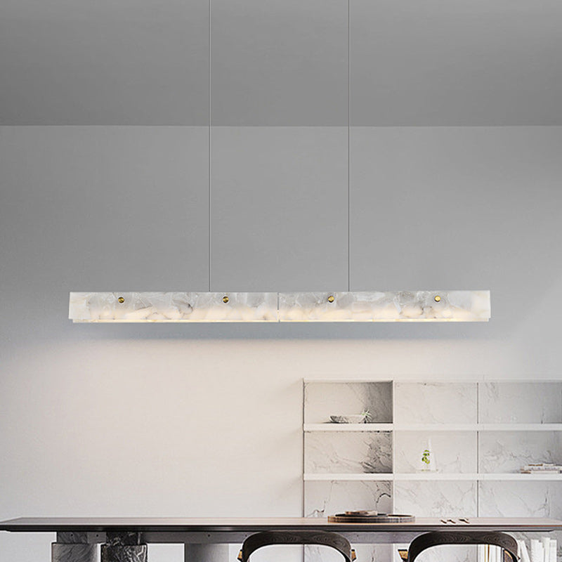 Modern Black Iron Stone LED Rectangle Chandelier for Dining Room