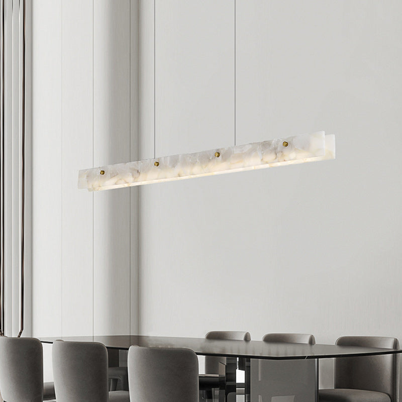 Modern Black Iron Stone LED Rectangle Chandelier for Dining Room