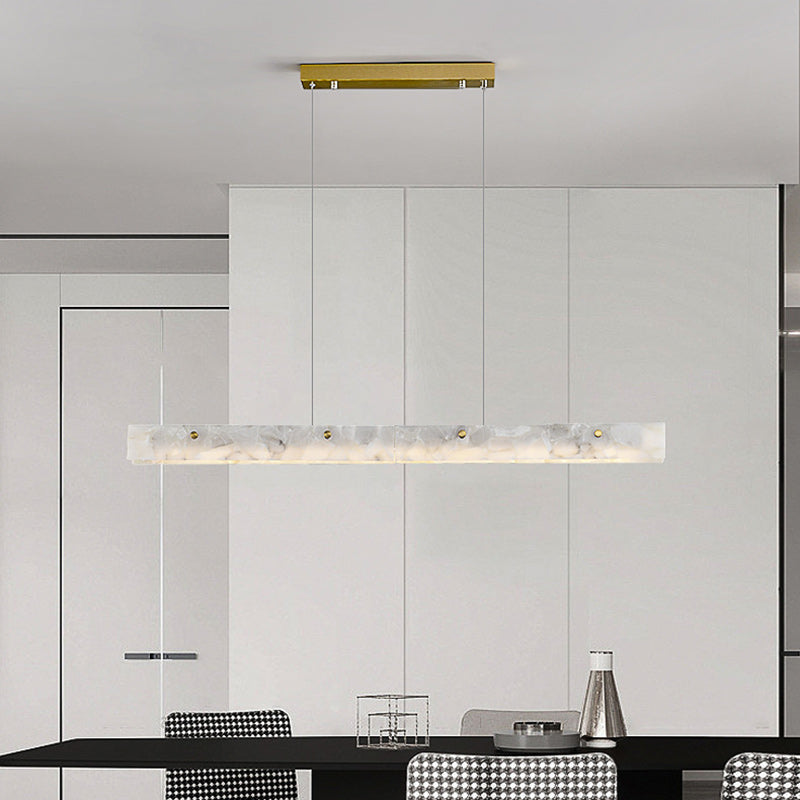 Modern Black Iron Stone LED Rectangle Chandelier for Dining Room