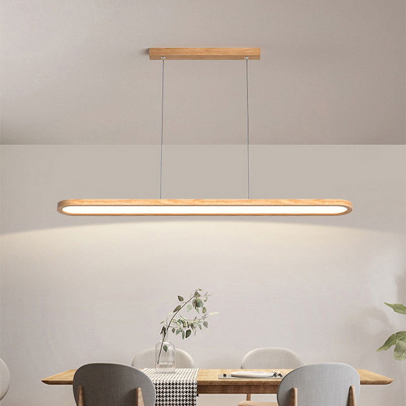 Scandinavian Oval Wood and Acrylic LED Chandelier for Dining Room Stylish