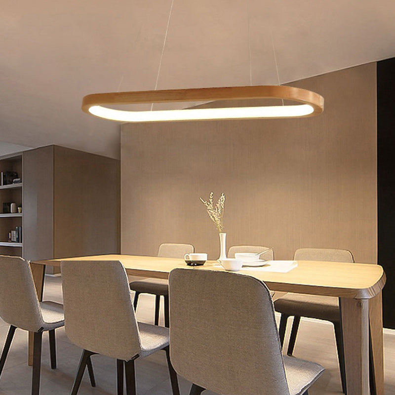 Scandinavian Oval Wood and Acrylic LED Chandelier for Dining Room Stylish