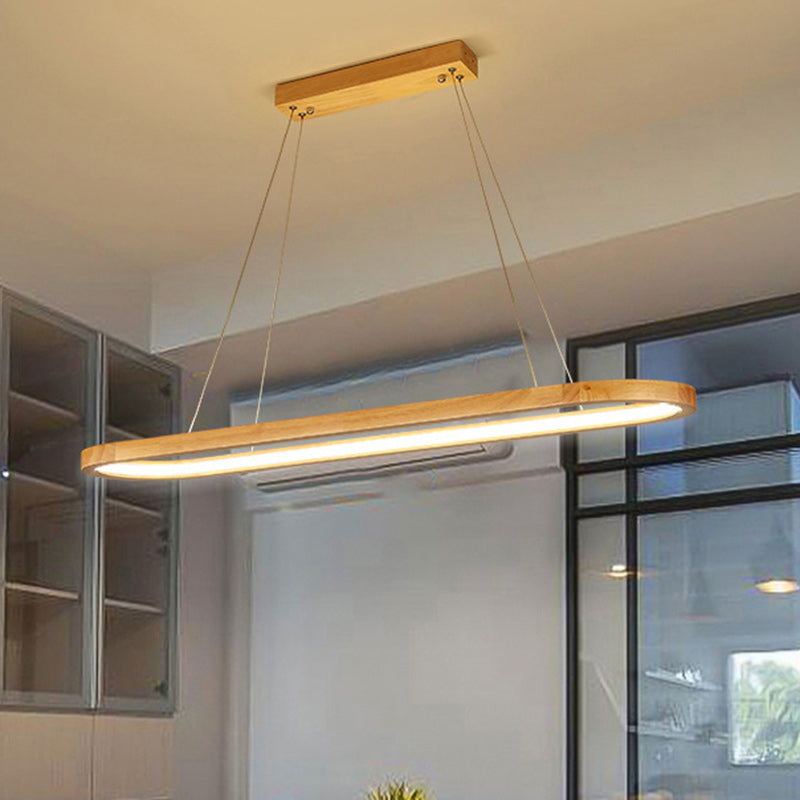 Scandinavian Oval Wood and Acrylic LED Chandelier for Dining Room Stylish