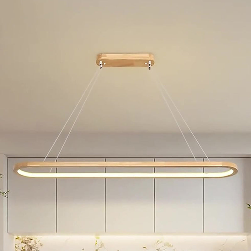 Scandinavian Oval Wood and Acrylic LED Chandelier for Dining Room Stylish
