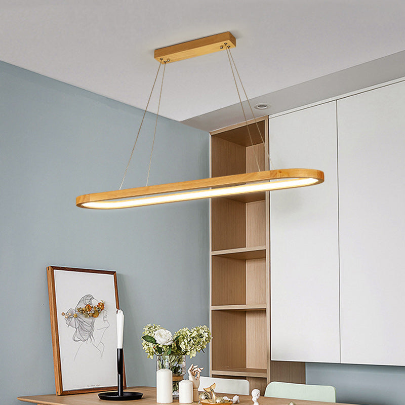 Scandinavian Oval Wood and Acrylic LED Chandelier for Dining Room Stylish