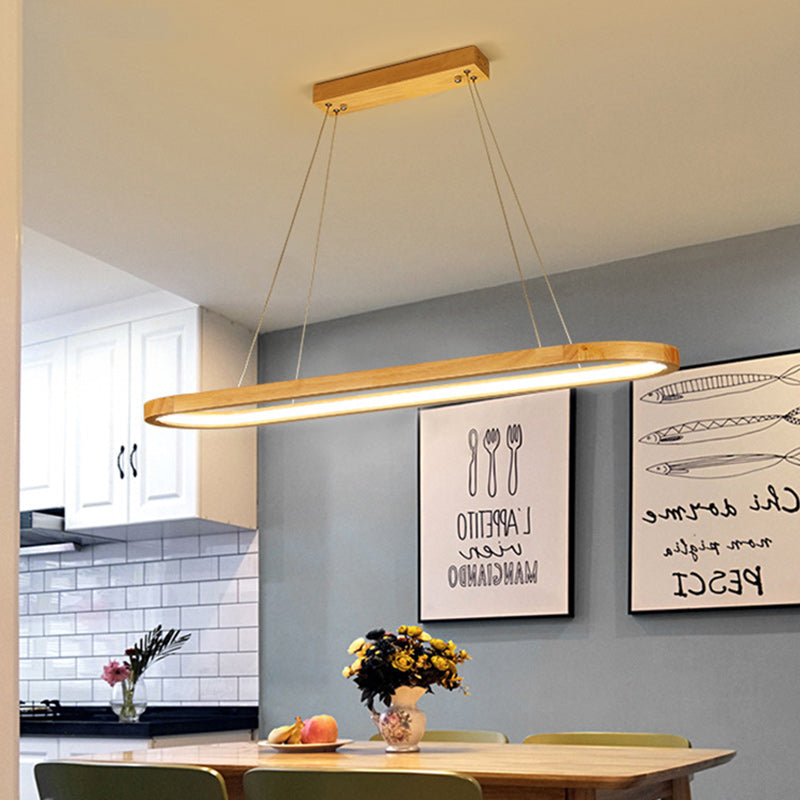 Scandinavian Oval Wood and Acrylic LED Chandelier for Dining Room Stylish