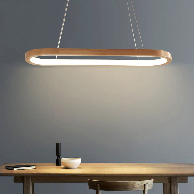 Scandinavian Oval Wood and Acrylic LED Chandelier for Dining Room Stylish