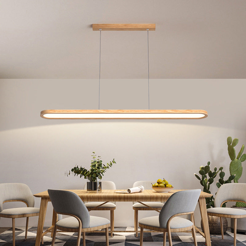 Scandinavian Oval Wood and Acrylic LED Chandelier for Dining Room Stylish