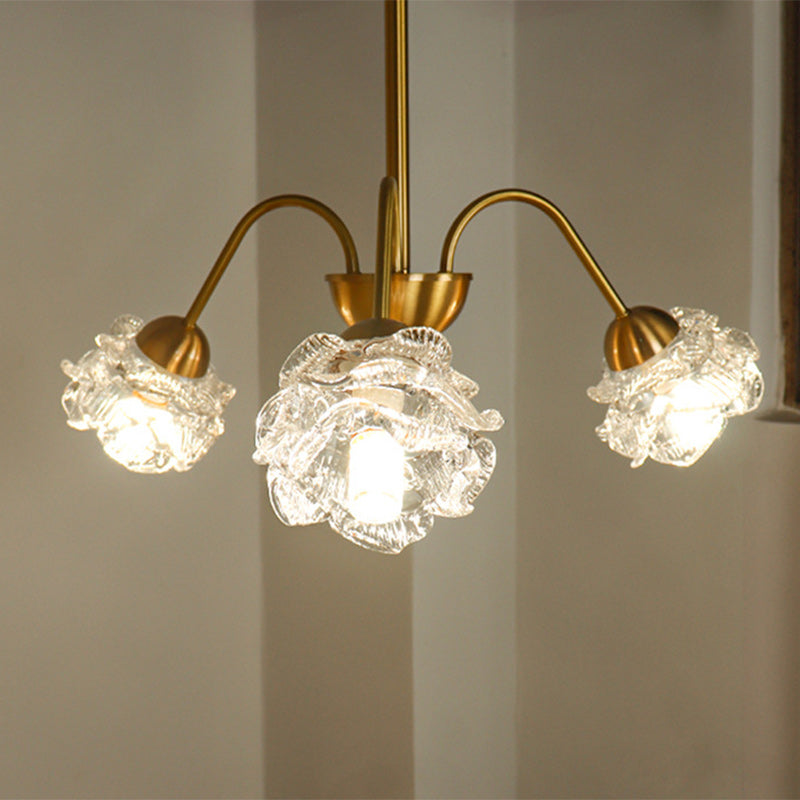 Vintage Copper Glass 3-Light Chandelier Fixture for Elegant Living Room