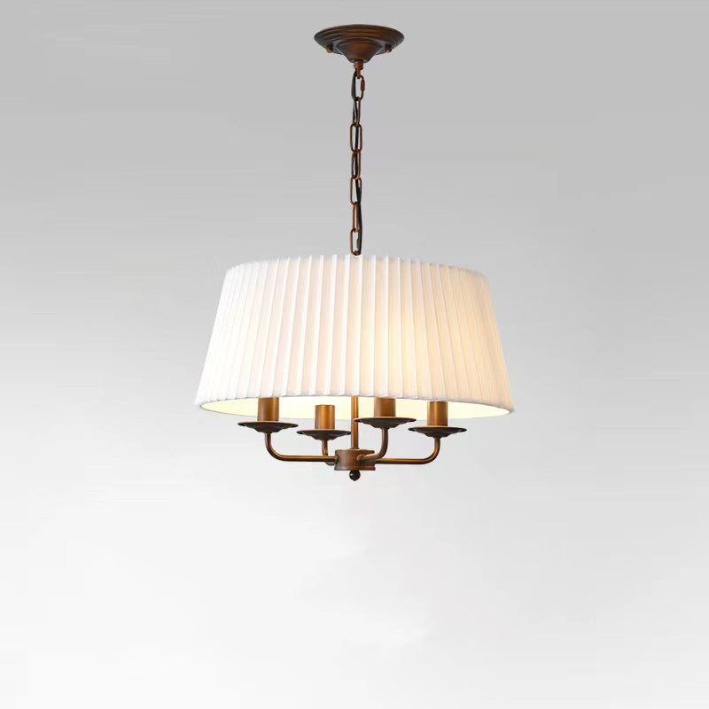 Antique Iron Drum 4-Light Fabric Chandelier for Elegant Living Room