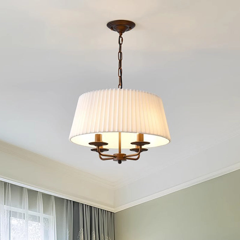 Antique Iron Drum 4-Light Fabric Chandelier for Elegant Living Room