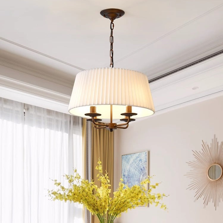 Antique Iron Drum 4-Light Fabric Chandelier for Elegant Living Room