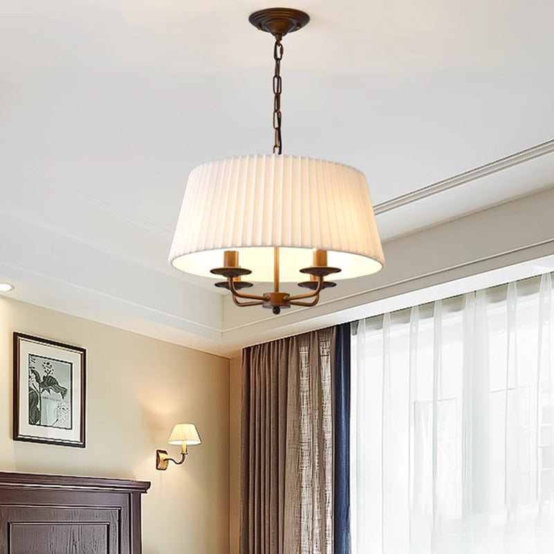 Antique Iron Drum 4-Light Fabric Chandelier for Elegant Living Room