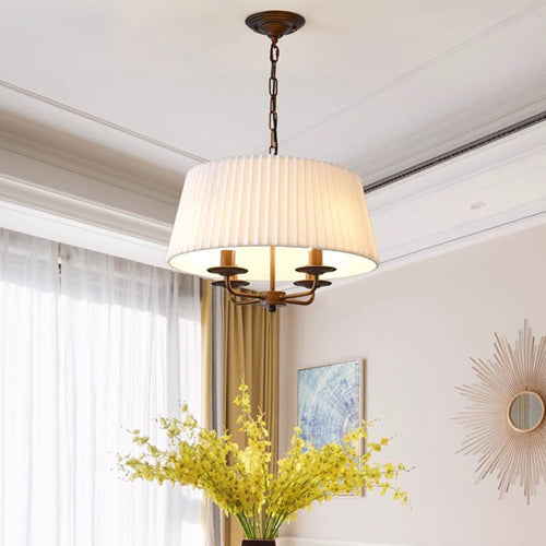 Antique Iron Drum 4-Light Fabric Chandelier for Elegant Living Room