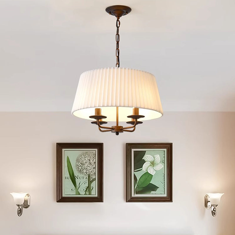 Antique Iron Drum 4-Light Fabric Chandelier for Elegant Living Room