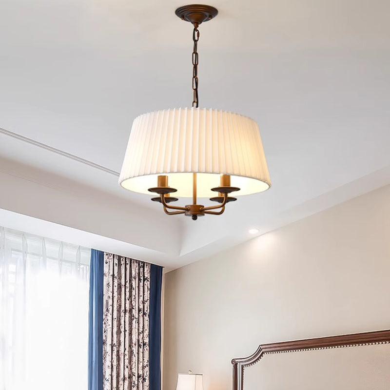 Antique Iron Drum 4-Light Fabric Chandelier for Elegant Living Room