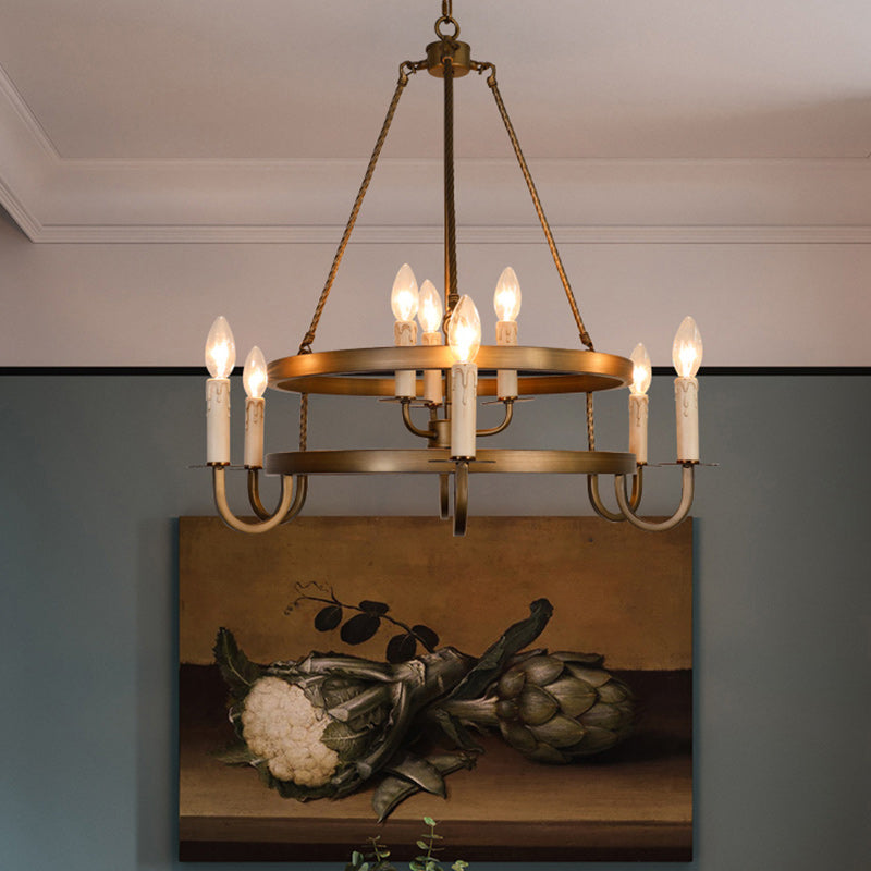 Rustic Round Iron 9-Light Chandelier for Living Room & Entryway Decor