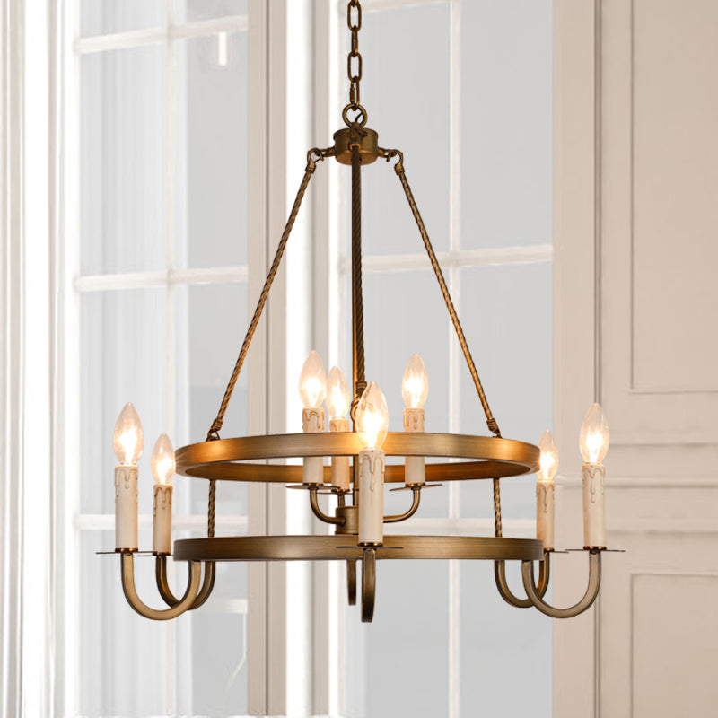 Rustic Round Iron 9-Light Chandelier for Living Room & Entryway Decor