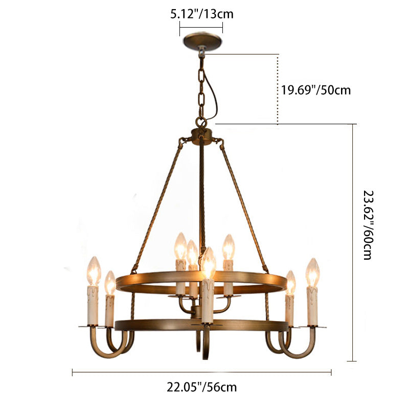 Rustic Round Iron 9-Light Chandelier for Living Room & Entryway Decor